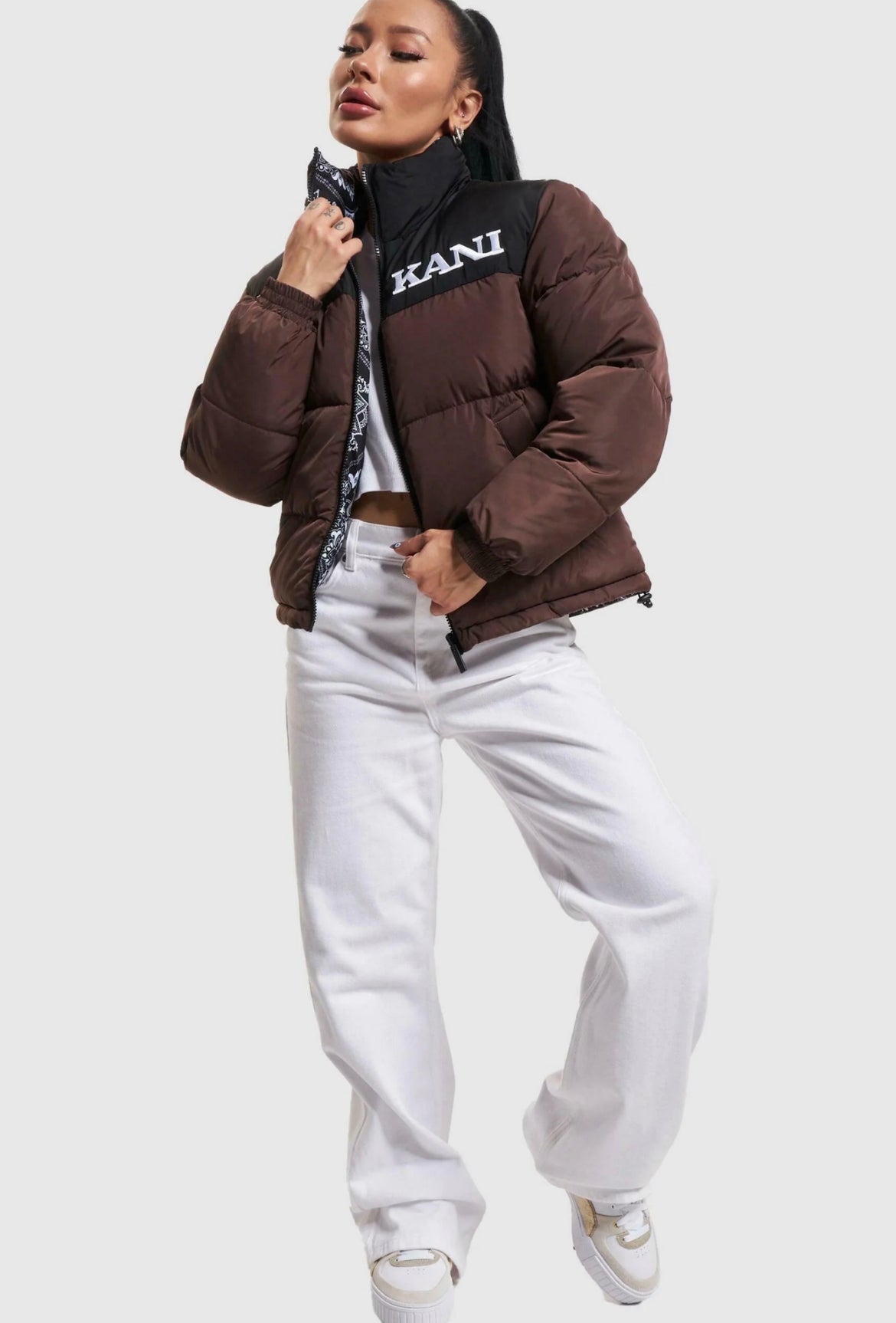 Karl Kani Retro Paisley Reversible Block Puffer Jacket (Woman)