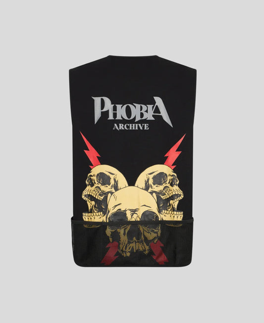 Phobia Worker Gilet Screaming Skull Print and Metal Label