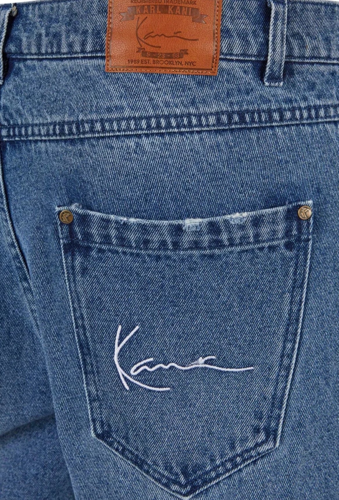 Karl Kani Small Signature Baggy Five Pocket Heavy Distressed Denim