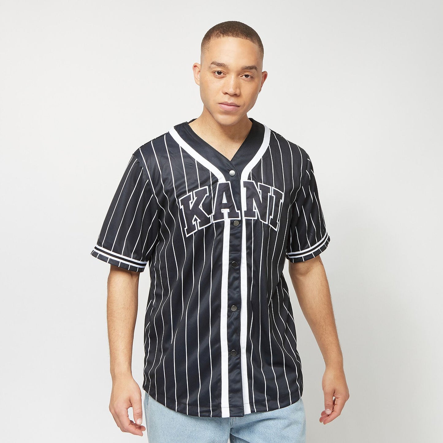 Karl Kani Serif Pinstripe Baseball Shirt