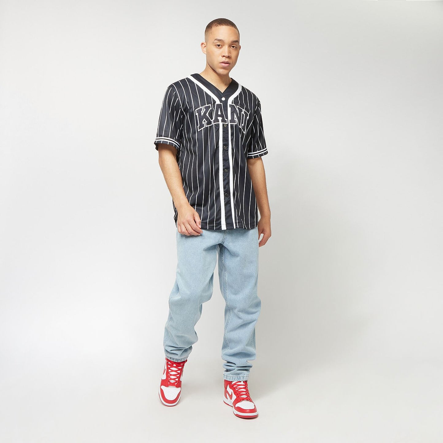 Karl Kani Serif Pinstripe Baseball Shirt