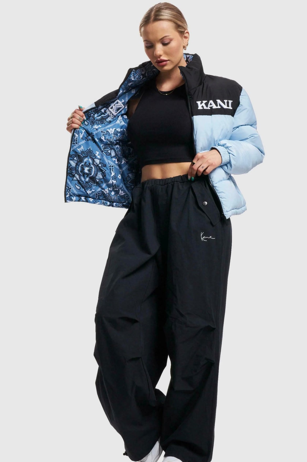 Karl Kani Retro Paisley Reversible Block Puffer Jacket (Woman)