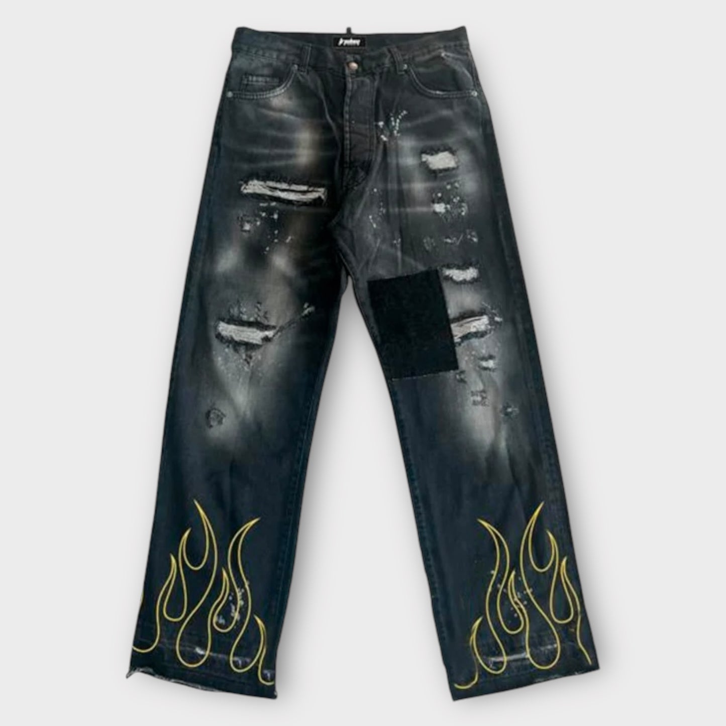 Trap Denim Flame Print Distressed Baggy Jeans