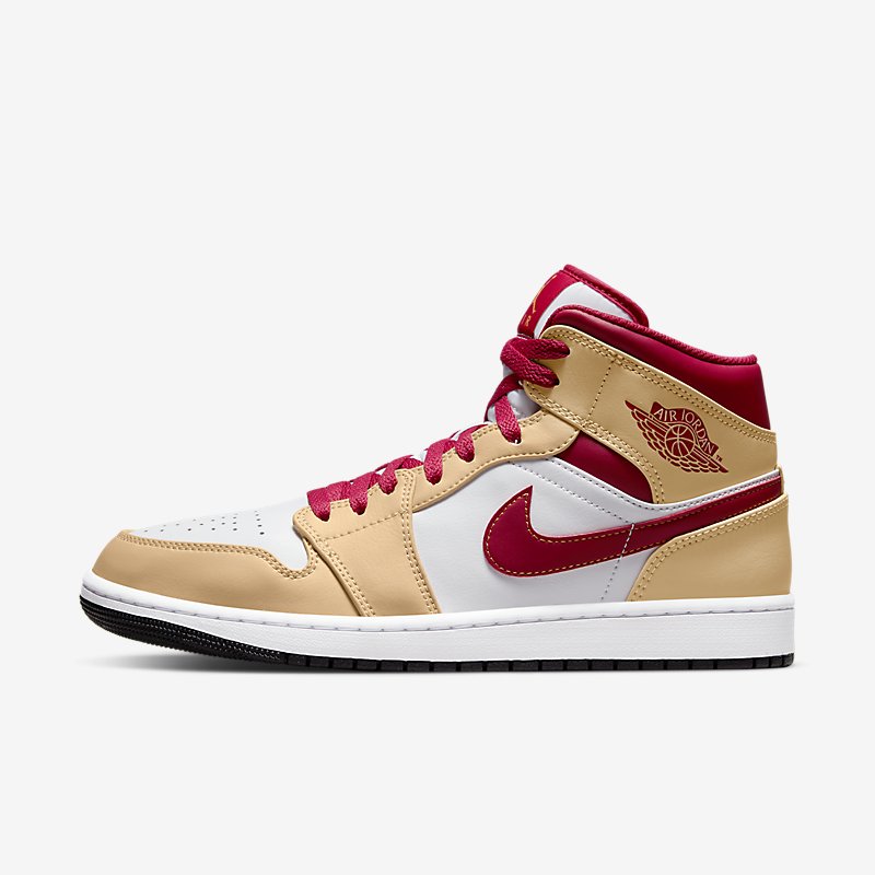 Jordan 1 Mid Light Curry Cardinal